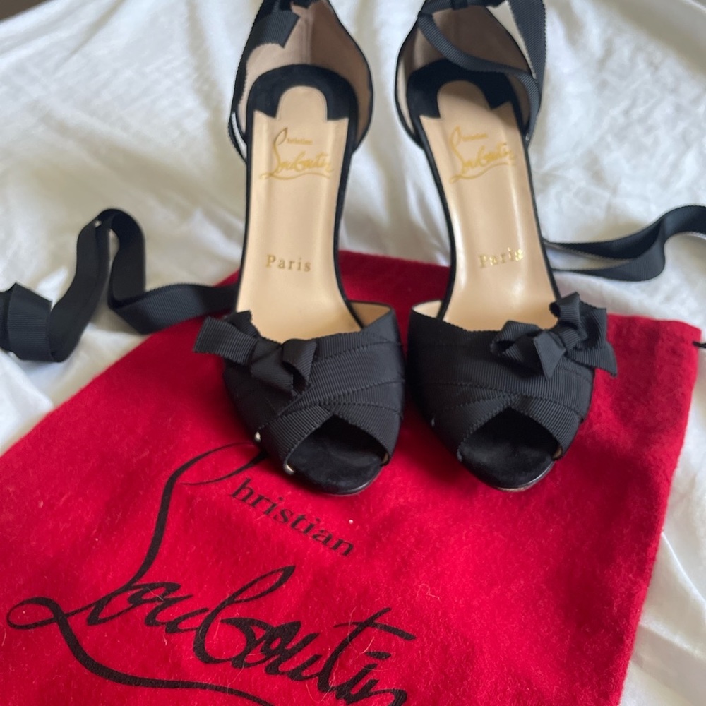 Black Lace Up Loubitons with small bow